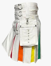 NYLON strapped hybrid utility kilt with white rainbow colors - Scottish Kilt Jacket™ USA-UK